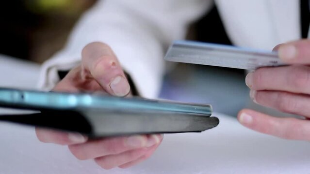 buying and purchasing with the credit card online on the internet stock video stock footage