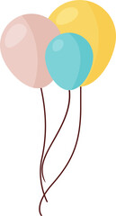 Three Air Balloons. Pink, Blue, Yellow Balls on a thread
