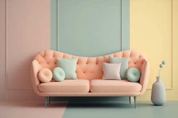 Sofa in A Pastel Colored Room 3D Rendered Created With Generative AI
