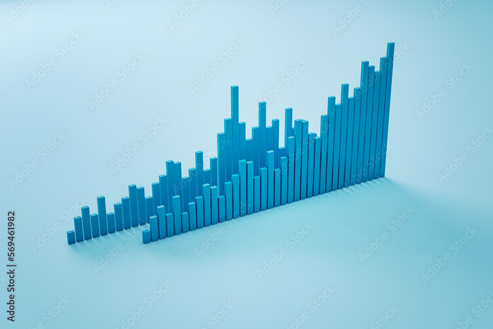 Aufkleber market growth and investing concept with blue graphic volumetric financial chart graph isolated on l