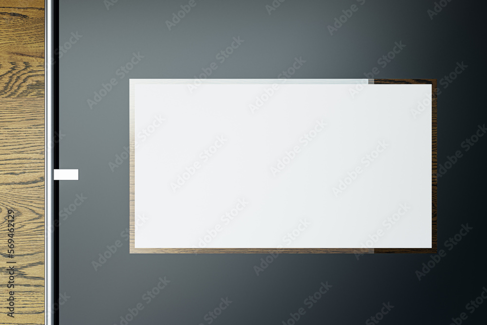 Wall mural Empty white mock up banner on dark wall. Advertisement and office concept. 3D Rendering.