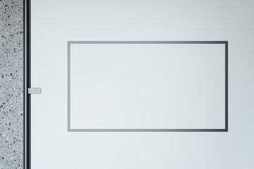 Blank mock up poster on white concrete wall. Advertisement and office concept. 3D Rendering.