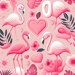 Naklejka premium seamless pattern with pink flamingos created with generative AI