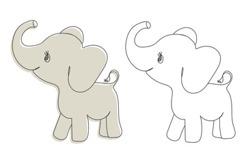 Baby elephant in one line style. Elephant in continuous line art drawing style. One line drawing. Vector illustration. Vector on transparent background.