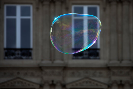 Close-up of soap bubbles floating in air, Paris, France