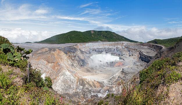 High angle view of smoke emitting from Poas Volcano, Costa Rica