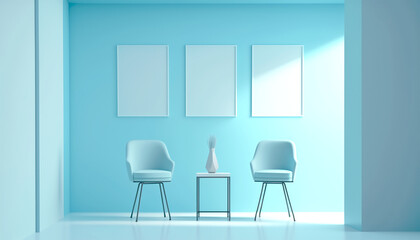 blue and white minimalist interior