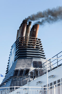 Ferry emitting smoke, Dover, England