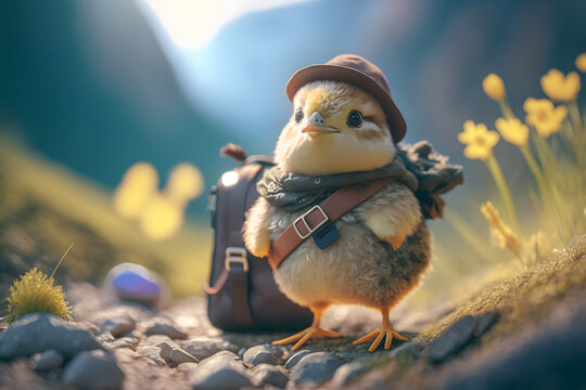 Portrait d'un poussin en vacances &agrave; la montagne &raquo; IA g&eacute;n&eacute;rative