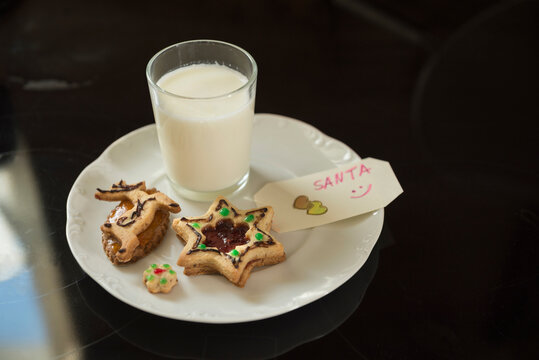 Note to Santa with milk and cookies, Munich, Bavaria, Germany