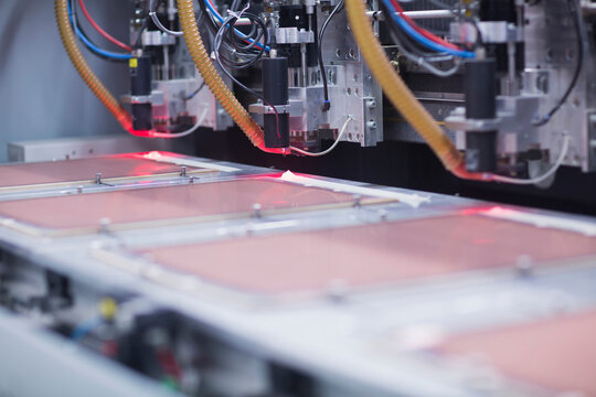 Close-up of circuit board in industry, Hanover, Lower Saxony, Germany
