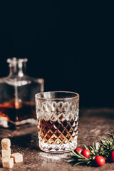 Atmospheric dark still life with whiskey.