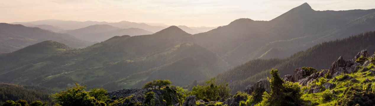 Panoramic view over Basque mountain