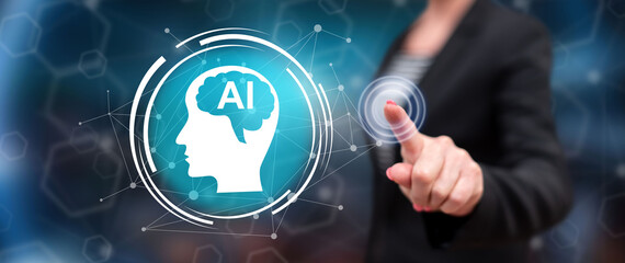 Woman touching an artificial intelligence concept