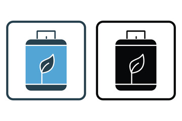 Biogas icon illustration. gas cylinders icon with leaf. icon related to ecology, renewable energy. Solid icon style. Simple vector design editable