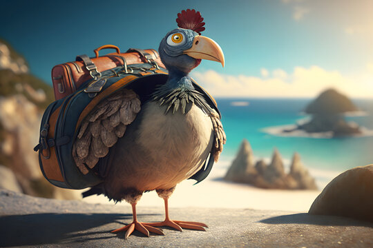 Portrait d'un dindon en vacances &agrave; la mer &raquo; IA g&eacute;n&eacute;rative