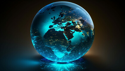 Shining blue light crystal globe
