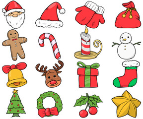 Christmas cartoon collection - elements for 16 color-designed clipart