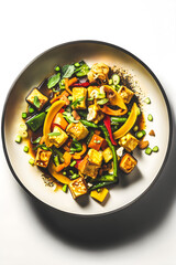 Fresh and Colorful Tofu Stir Fry on White Background - Healthy Vegan Meal for Healthy Eating Generative AI