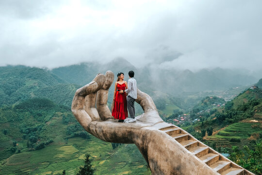 Asian travelling Sapa city , Vietnam