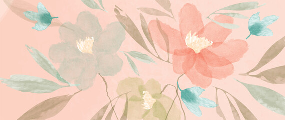Abstract floral art background vector. Hand painted watercolor botanical spring wildflowers texture background. Art design illustration for wallpaper, poster, banner card, print, web and packaging