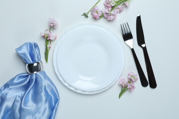 Concept of spring season table setting, space for text