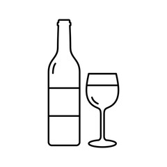 Wine bottle with wine glasses outline icon