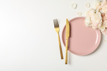 Concept of spring season table setting, space for text