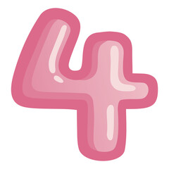 Number 4 Four Pink Bold Alphabet Vector Icon