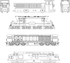 Detailed vector sketch illustration of the head of an ancient antiquity railroad carriage