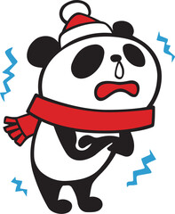 かわいいシンプルパンダ　寒くてガタガタ震えるポーズ