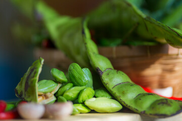 
fresh parkia speciosa bean ready for cooking, Asian ingredient cooking
