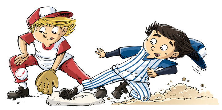 Illustration of two boys playing baseball