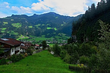 Fototapeta premium Austrian Alps - view of the valley to the village of Schwendau