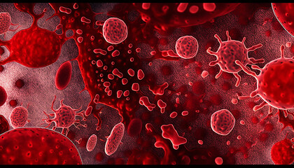 Fototapeta premium Closeup of red blood cell flowing the red blood vain.
