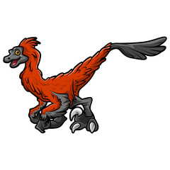 Cartoon funny Pyroraptor on white background