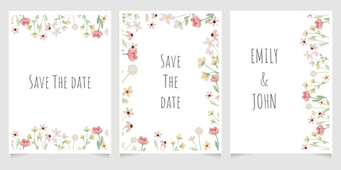 Fototapeta na wymiar tiny wild flower botanical watercolor background for wedding invitation card template layout 5x7 vertical