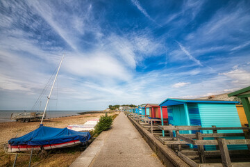 Wooden Beach Huts at the Beach in Whitstable, Kent, England