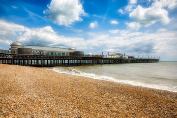 The Famous Pier and the Pebbled Beach of Hastings, England