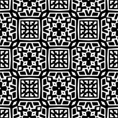 Vector geometric ornament in ethnic style. Seamless pattern with  abstract shapes,Black and white color. Repeating pattern for decor, textile and fabric.