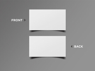 Blank 3D rendered horizontal Business visiting card with shadow mock-up front and back. Invite, tag, empty mockup for Presentation on isolated Light grey background. branding identity for corporates.
