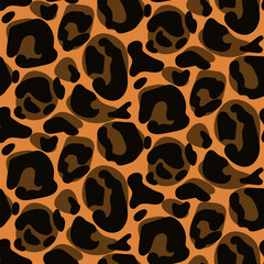 Vector large leopard pattern seamless background, classic print. The skin of a wild cat. Fashion. Spots. Brown uneven spots with different shades. Printing on paper and textiles