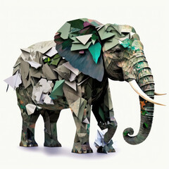 Green elephant made from paper, origami nature