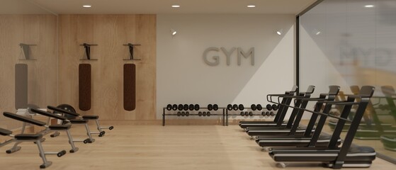 Modern and comfortable sport club or fitness gym interior design with sport equipment © bongkarn
