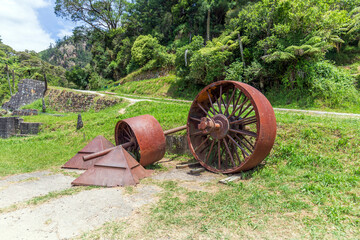 Ruins of industrial heritage related to the gold rush at Karangahake Gorge in New Zealand