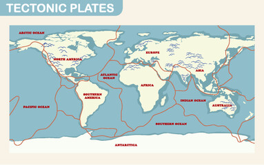 Fototapeta premium Tectonic plates and landforms