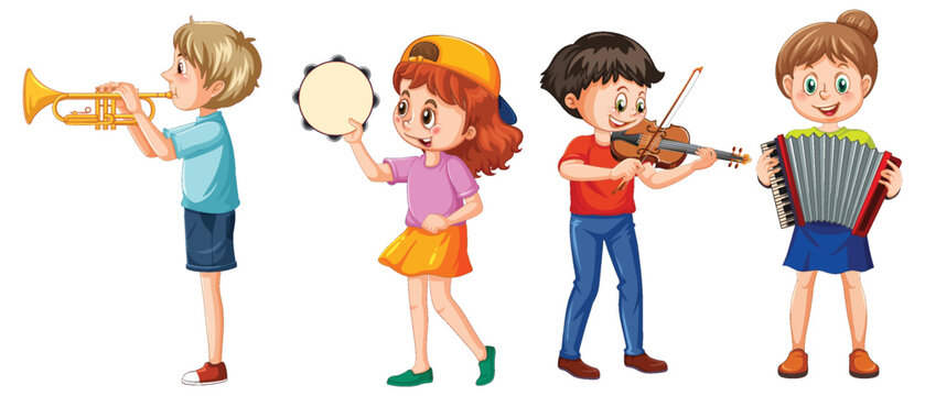 Set of children musician cartoon charcter