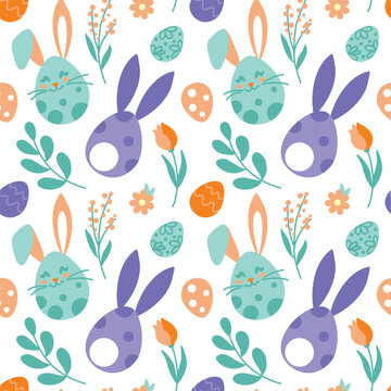 Colorful easter eggs. Funny print. Seamless pattern. Vector.