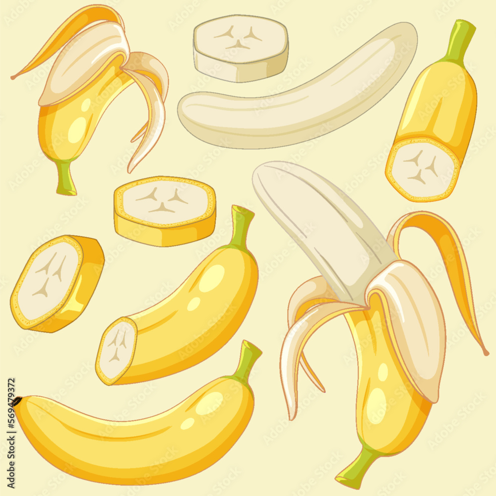 Wall mural yellow banana fruit with background