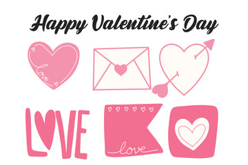 hello valentine element cartoon cute love heart watercolor illustration vector